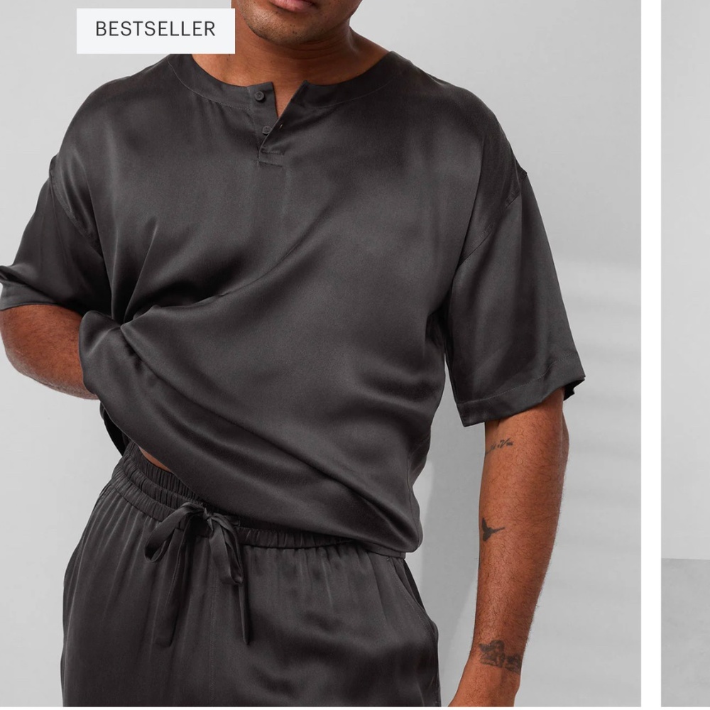 LUNYA BNWT Washable Silk Tee Pants Set in Meditative Grey Size M